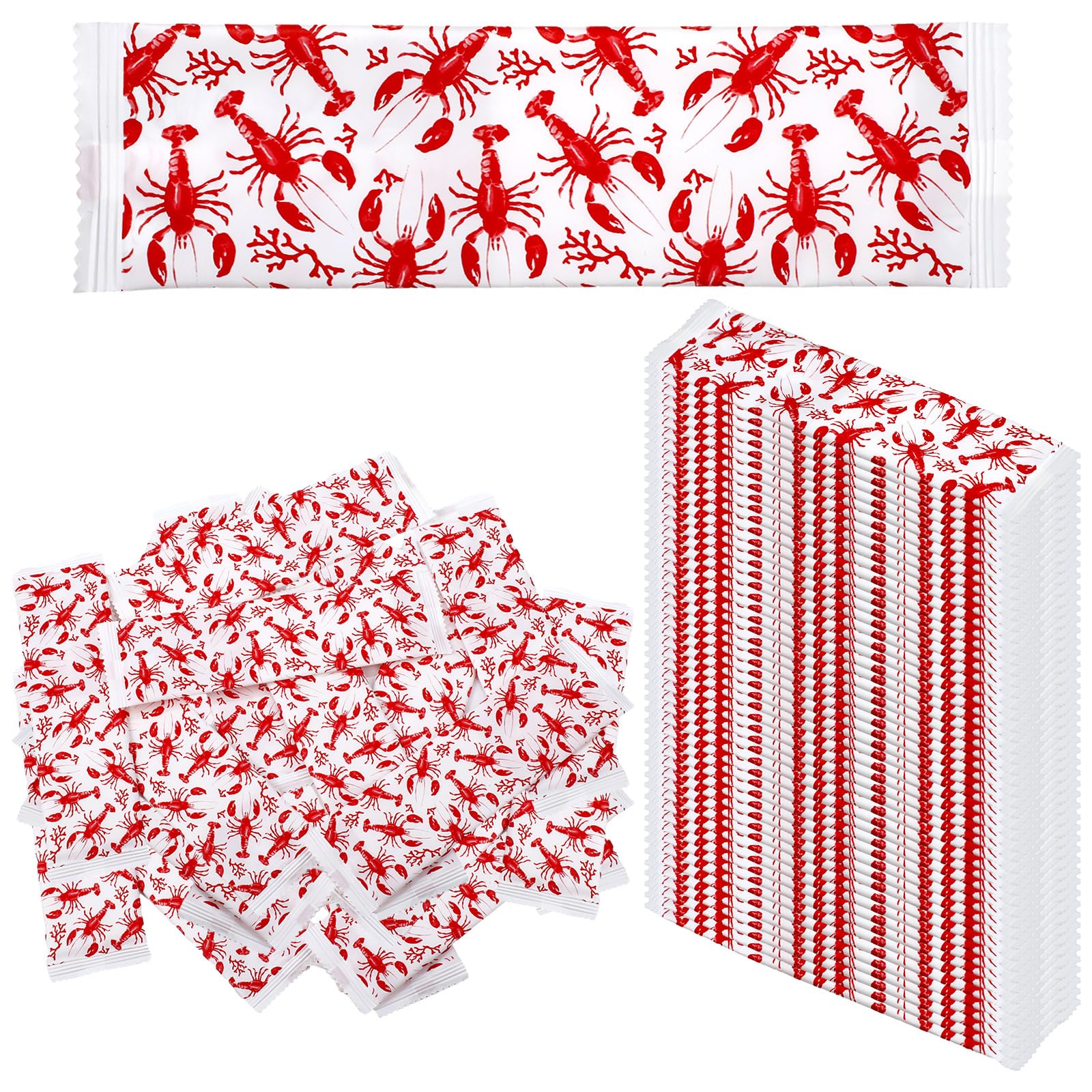 250 Pcs BBQ Wet Wipes - Individually Wrapped Pre-Moistened Grill Cleaning Wipes for Hands & Surfaces | Perfect for BBQs, Catering, Restaurants, Weddings & Outdoor Cooking (Lobster Design) - Keep Hands Clean While Grilling, Camping & Picnics