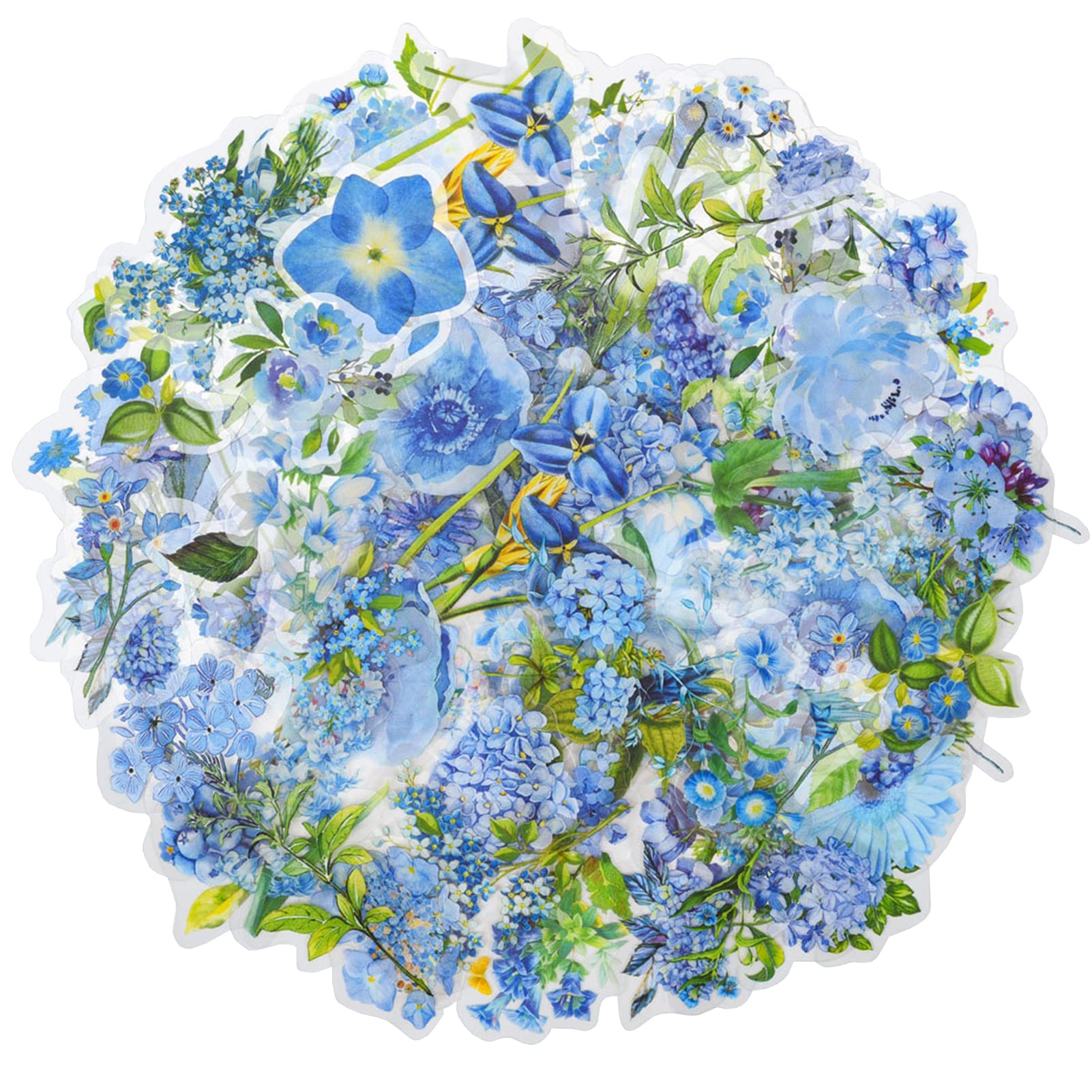 100 Pieces Blue Flower Stickers Set - Cute Floral Leaf Waterproof Vinyl Decals for Scrapbooking, Journaling, Planners, DIY Crafts | Perfect for Laptop Decoration, Phone Cases, Gift Wrapping & Home Decor