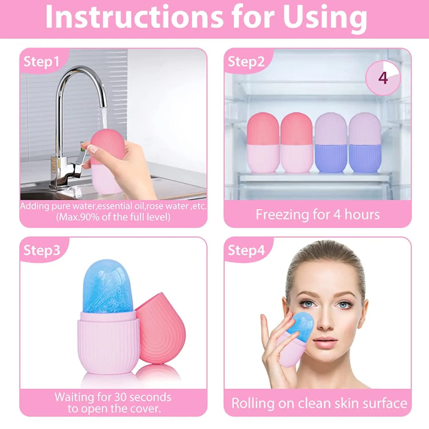 Upgraded Ice Roller for Face & Eyes - Cooling Facial Massager for Puffiness & Wrinkles - Skin Care Beauty Tool with 2 Ice Cubes - Perfect for Morning Routine & Post-Workout Recovery