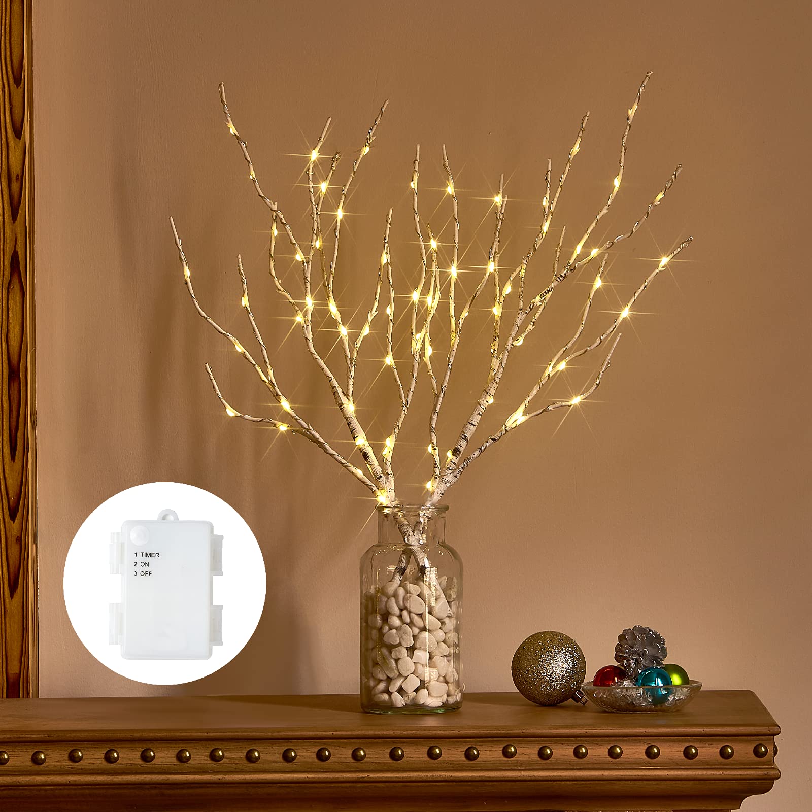 Birchlitland 18IN Battery Operated LED Birch Branches with Timer - 70 Warm White Fairy Lights for Indoor/Outdoor Decor | Perfect for Christmas, Weddings, and Home Decoration