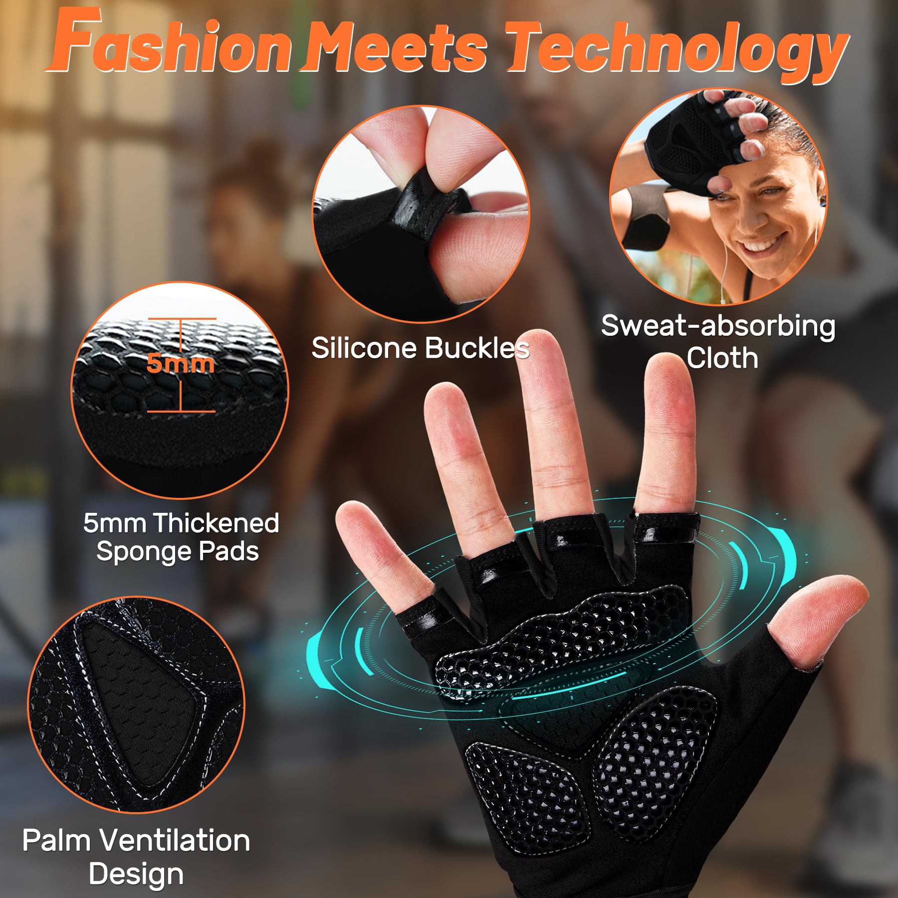 5-in-1 Workout Gloves for Men & Women - Breathable Weight Lifting Gloves with Anti-Slip Grip & Wrist Support - Ideal for Gym Training, CrossFit, Powerlifting & Home Workouts