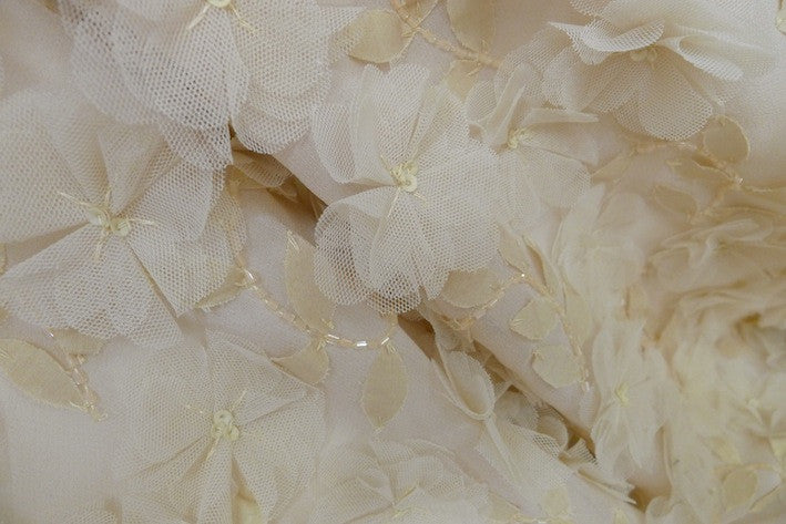 Exquisite Appliqued Silk Georgette Fabric - Premium Material for Dresses, Scarves & Home Decor | Perfect for Evening Gowns, Bridal Wear & Luxury Fashion Projects