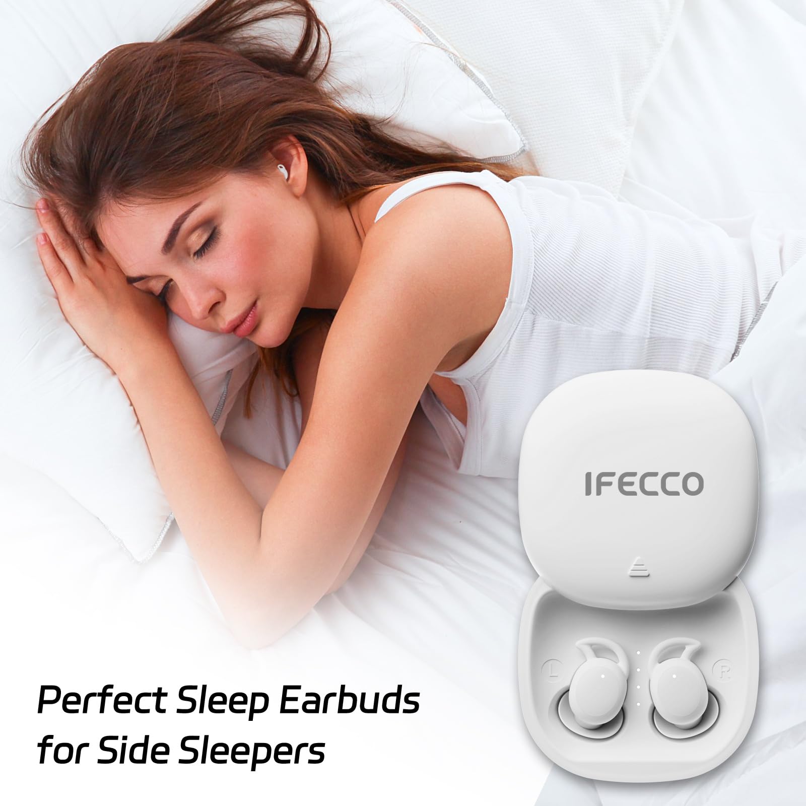IFECCO Wireless Sleep Earbuds - Mini Bluetooth Headphones for Side Sleepers with Noise Cancelling & IPX6 Waterproof, Comfortable Invisible Earphones for Sleeping, Running, Yoga and Nighttime Relaxation