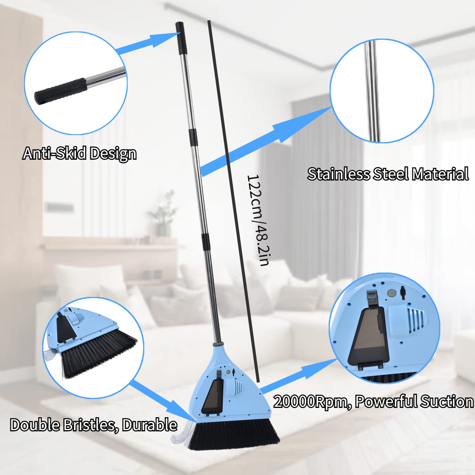 Rosvola 2-in-1 Cordless Vacuum Broom with Strong Suction | USB Rechargeable Quiet Floor Sweeper | Ideal for Hardwood, Tile & Carpet | Perfect for Bedroom, Living Room, Office & Hotel Cleaning
