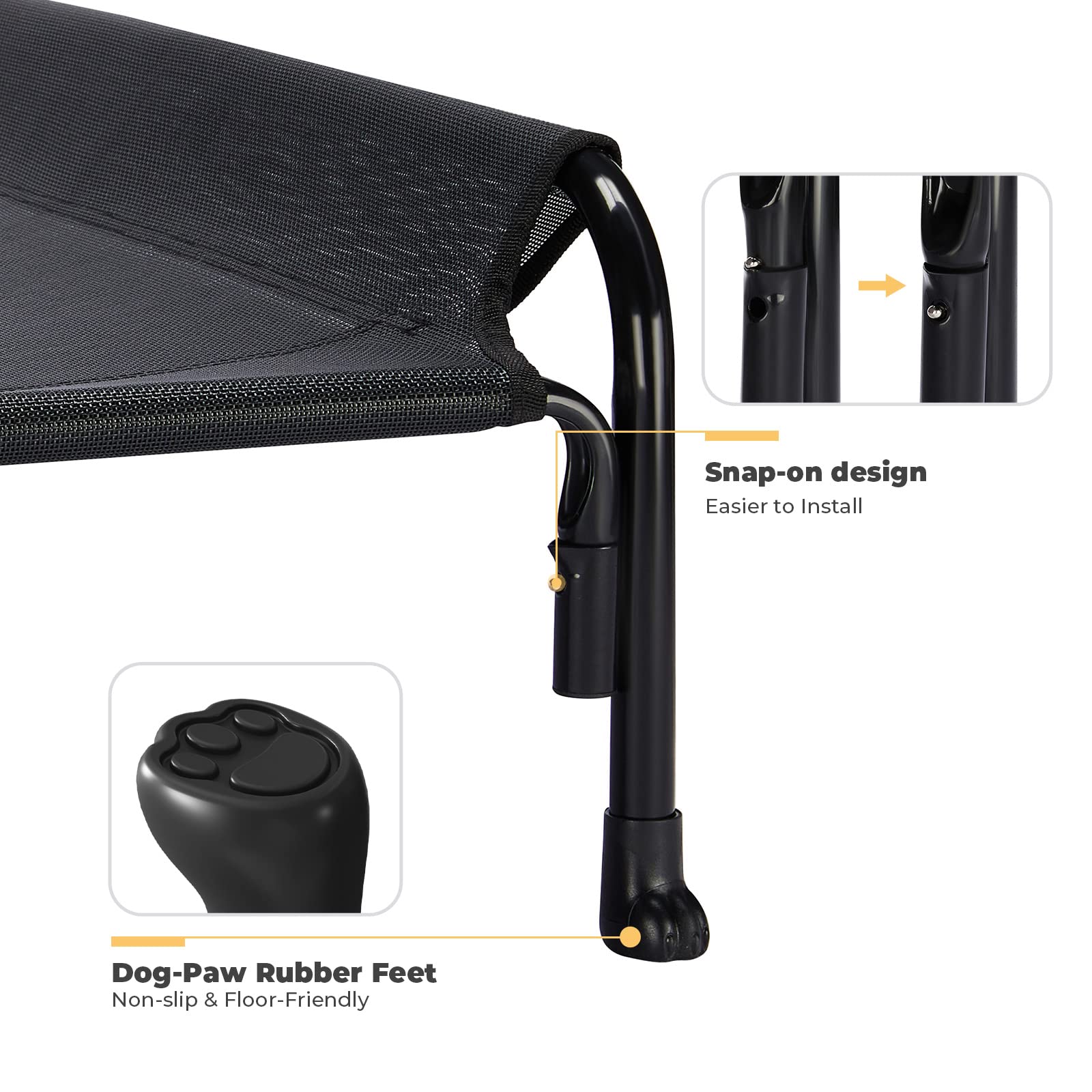 **Veehoo Elevated Cooling Dog Bed for Large Dogs - Breathable Washable Raised Pet Cot with Slope Headrest - Indoor & Outdoor Use for Camping, Patio, Backyard - Large Size in Black (CWC2204)**