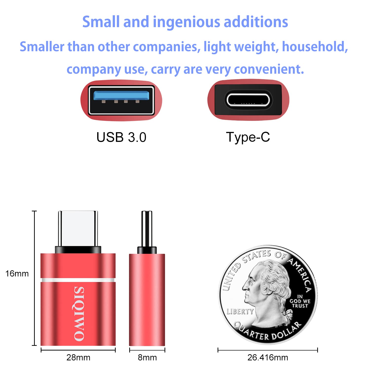 SIQIWO USB C to USB 3.0 OTG Adapter [2 Pack] - Thunderbolt 3 Compatible Type C Adapter for MacBook Pro/Air, Dell XPS, Galaxy, Huawei, Surface Go - Perfect for Data Transfer & Charging on Travel, Office & Home Use