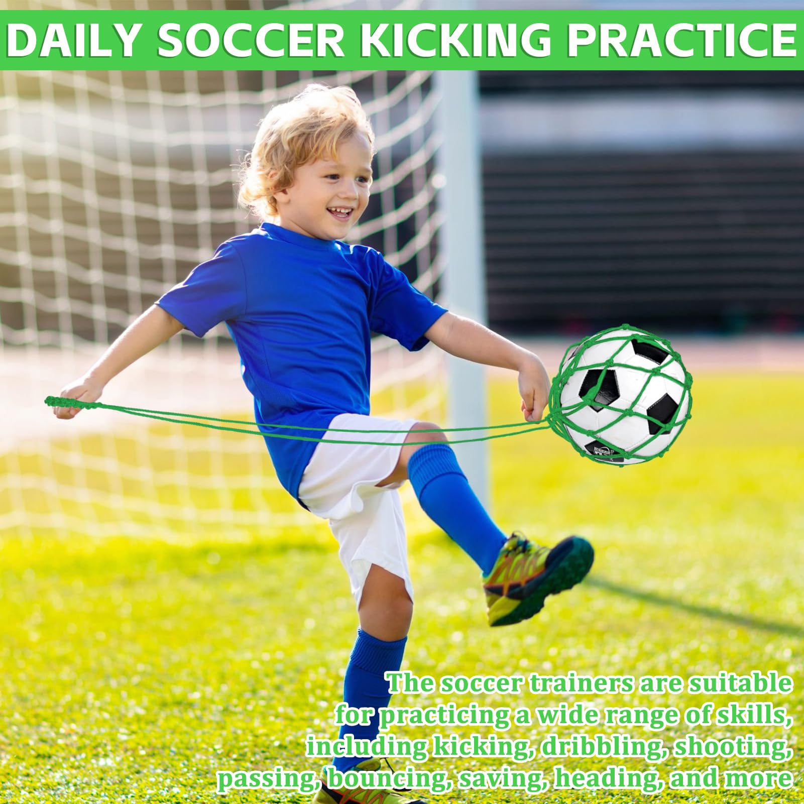 2 Pack Soccer Kick Trainer - Football Ball Net Kicker for Size 3, 4, 5 Balls - Solo Practice Training Aid for Youth & Adults - Perfect for Backyard Drills, Team Practice & Skill Development