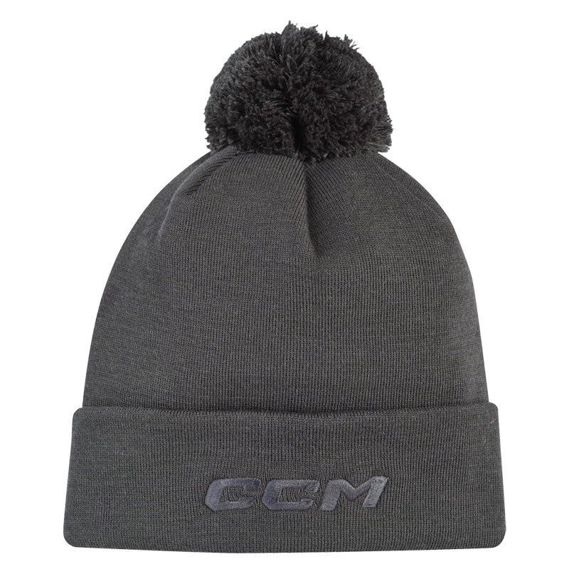 CCM Core Pom Knit Beanie - Charcoal Grey Winter Hat for Men & Women - Warm & Stylish for Outdoor Activities, Skiing, Snowboarding