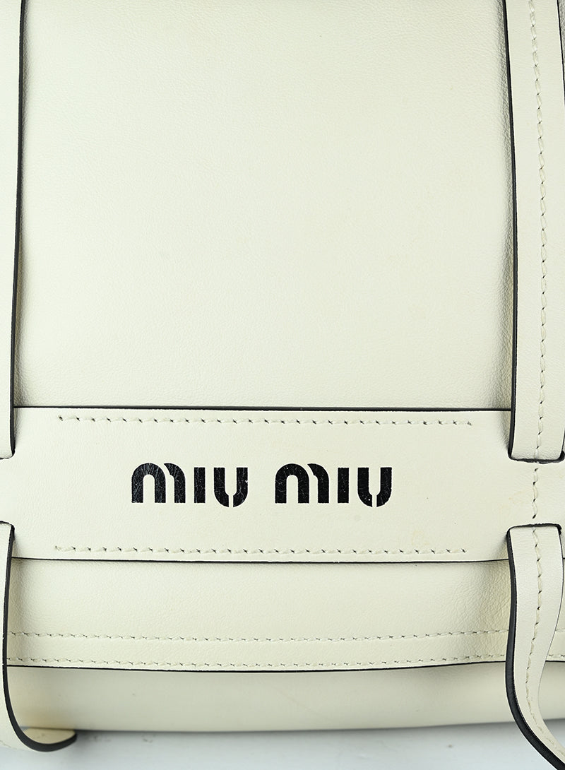 Miu Miu Grace Lux White Leather Handbag for Women - Elegant Designer Shoulder Bag for Work, Office & Special Occasions