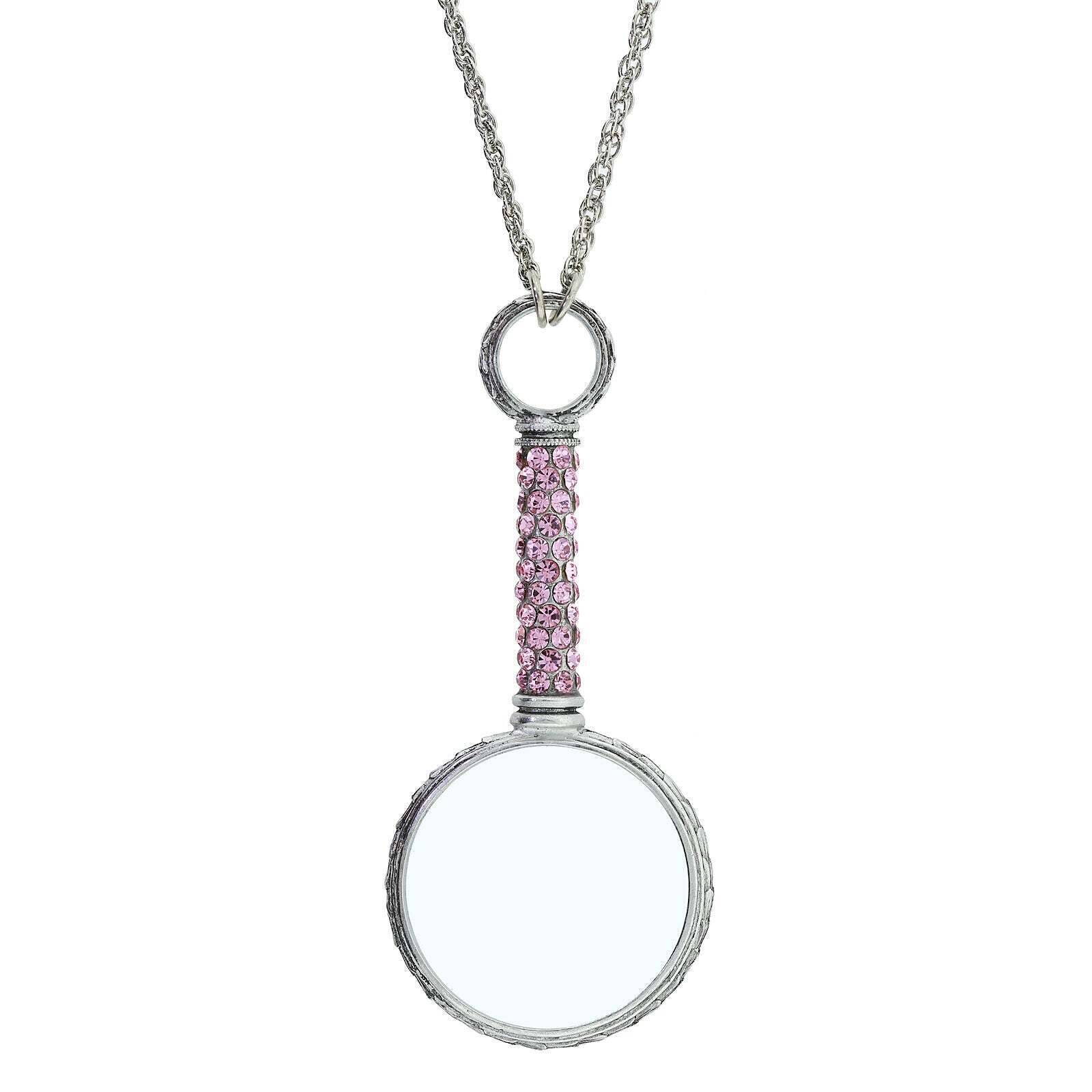 1928 Jewelry Pewter Crystal Magnifying Glass Necklace - 30mm Lens with 2-3X Magnification Power - Perfect for Reading, Jewelry Appraisal & Hobbyists