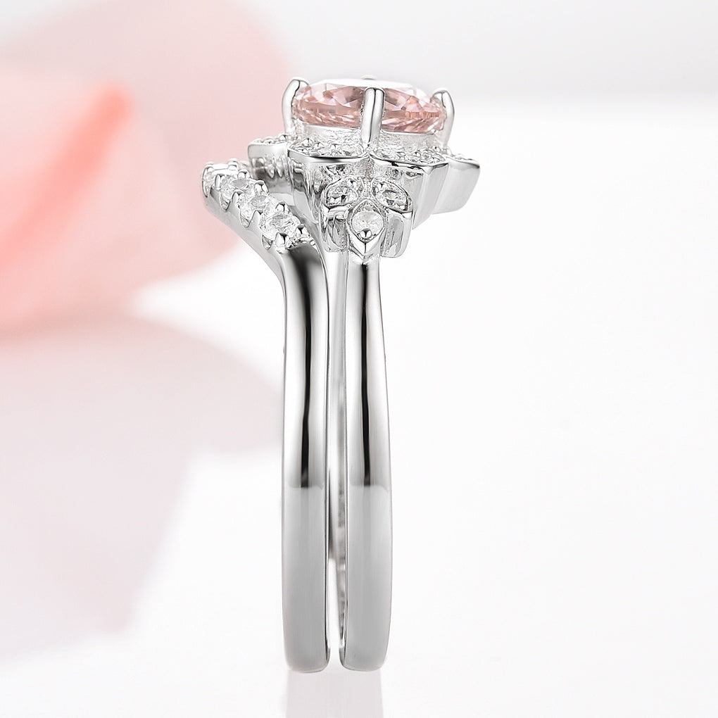 Elegant Jasmine Morganite Ring Set in Sterling Silver - Perfect for Weddings, Anniversaries & Special Occasions