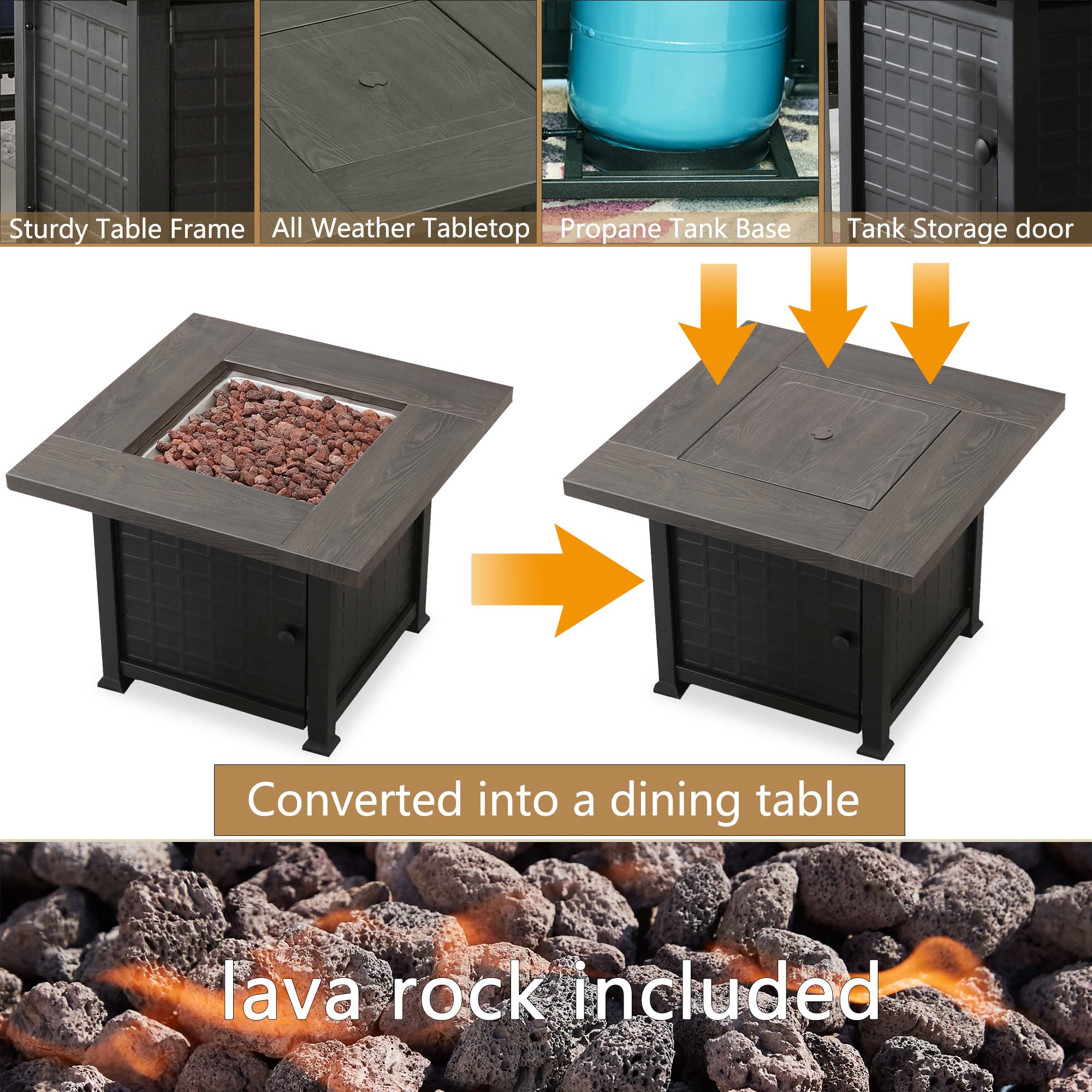 **Outdoor Patio Conversation Set with 50,000 BTU Propane Fire Pit Table & Rocking Chairs - 5-Piece Blue Set (CSA Certified, Thick Cushions) - Perfect for Backyard Gatherings, Relaxation & Entertaining**