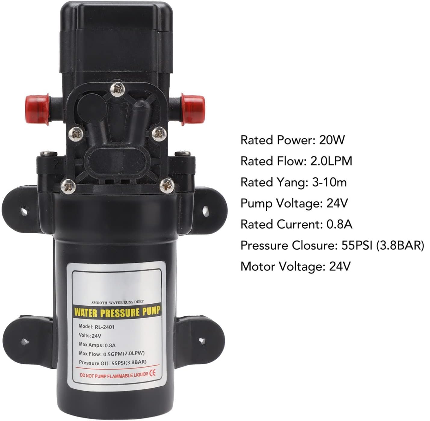12V 24V DC Diaphragm Water Pump - High Pressure Self-Priming Water Pump for Car Wash, RV, Marine, Irrigation & Automotive Supplies (RL-2401 24V) | Perfect for Off-Grid Camping, Boat Water Systems & Mobile Cleaning Solutions