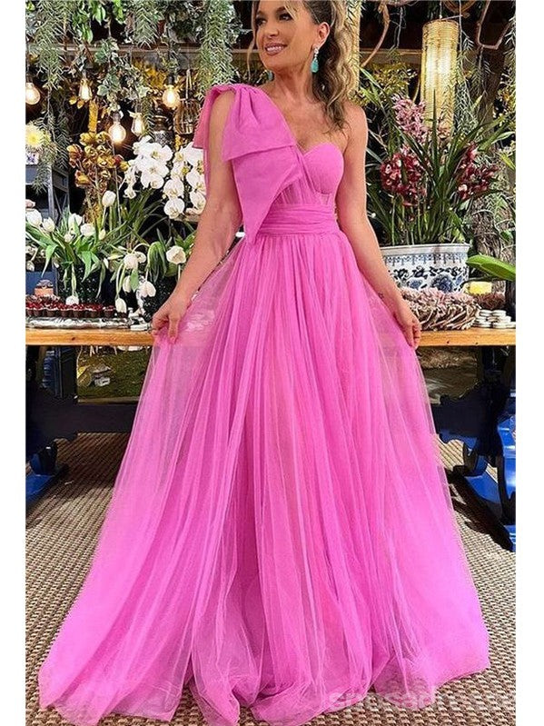 Elegant Hot Pink A-Line One Shoulder Maxi Long Party Prom Evening Dress for Women - Perfect for Formal Events, Dances & Special Occasions