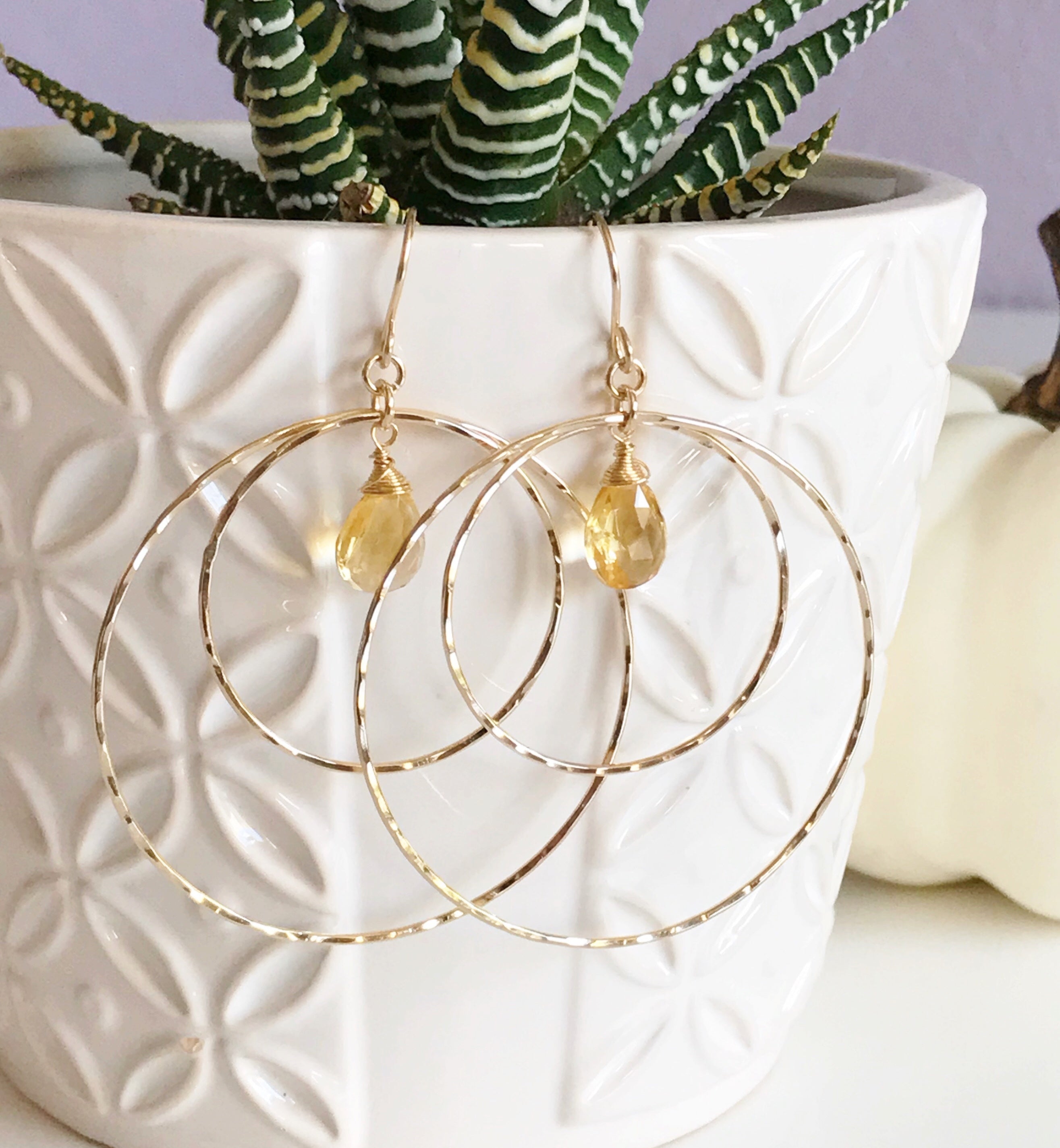 Earrings RACHEL Citrine (E447) - Elegant Gold-Plated Dangle Earrings for Women, Perfect for Parties, Weddings & Everyday Wear