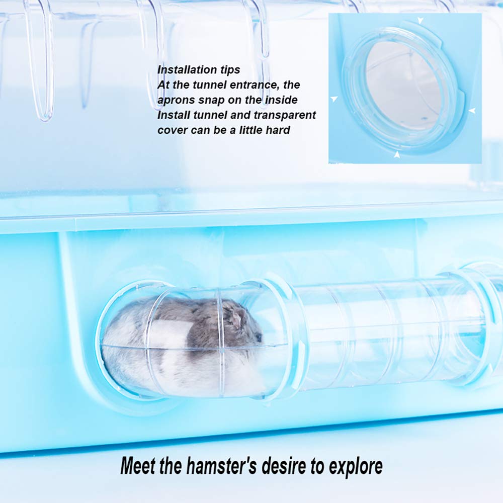 Acrylic Transparent Hamster Cage with Double Drawer & Tunnel - Spacious Rodent Home for Hamsters, Squirrels, Chinchillas - Gold Wire Design with Feeding Accessories & Toys | Perfect for Small Pet Habitats & Play Areas
