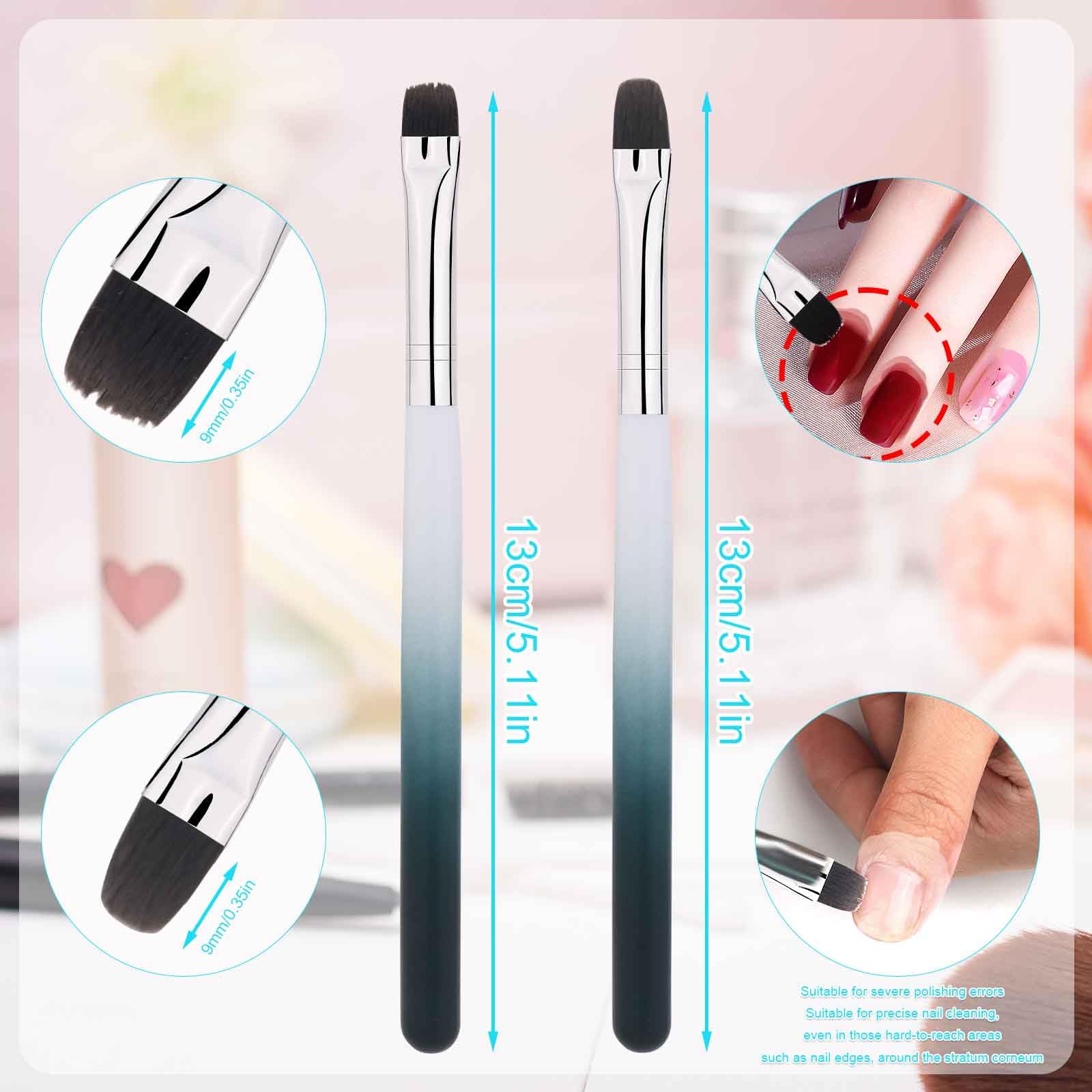 2pcs Nail Clean Up Brushes - Round & Flat Head for Nail Art & Polish Corrections - Perfect for Salon & Home Manicures