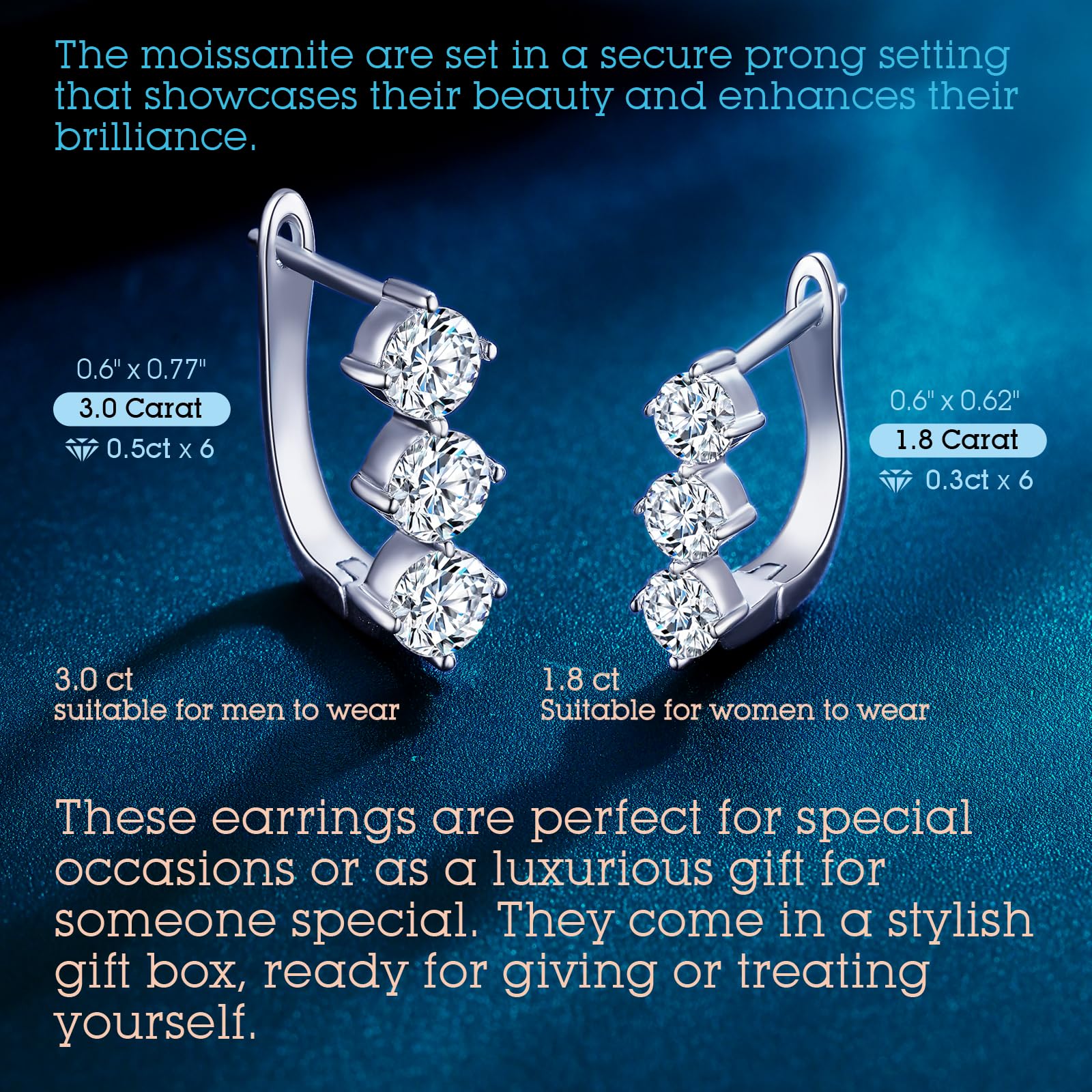 1.8-3.0 Carat Moissanite Hoop Earrings for Women & Men - Anniversary, Birthday, Christmas & Valentine's Day Gifts - Elegant Unisex Jewelry for Wife, Husband & Couples - Perfect for Date Nights, Weddings & Special Occasions