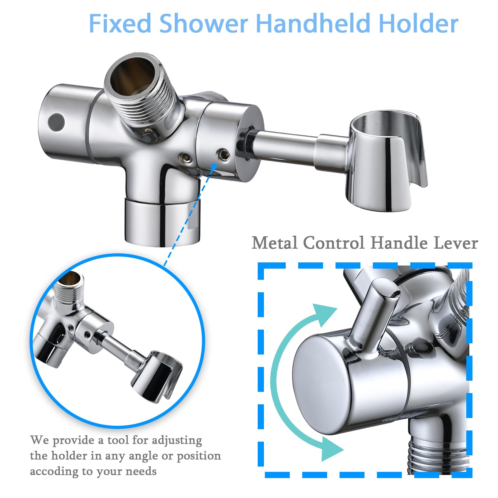 **PDPBath 3-Way Shower Arm Diverter with Handheld Holder - Universal G1/2 Brass Shower Valve for Hand Shower Hose & Extension Arm - Chrome Finish - Perfect for Bathroom Upgrades & Spa-Like Showers**