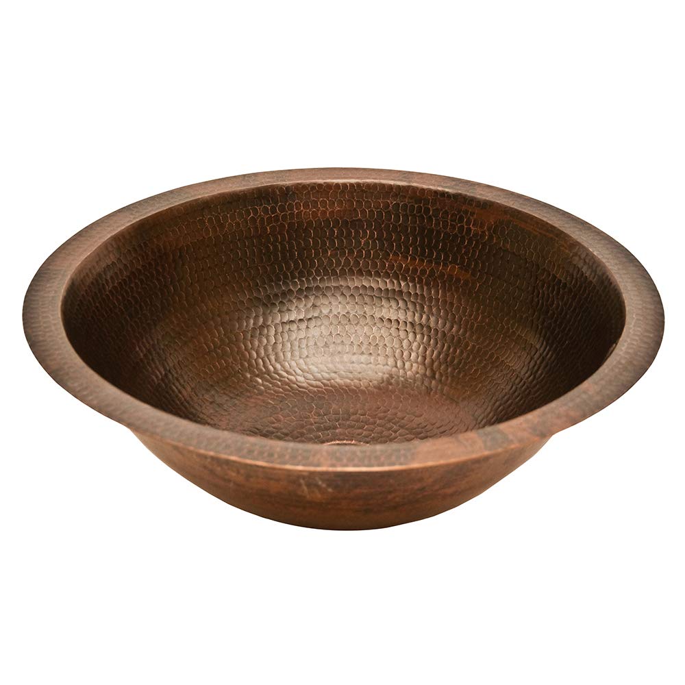 Premier Copper Products LR17FDB 17-Inch Round Hammered Copper Farmhouse Sink - Oil Rubbed Bronze Finish - Perfect for Kitchen, Bar, Laundry Room & Outdoor Use