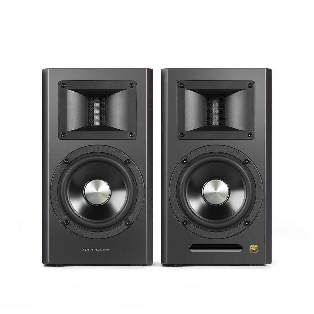 AirPulse A100HD High Resolution Certified Active Bookshelf Speakers - Premium Cherry Wood Finish for Home Audio, Studio & Gaming Setup