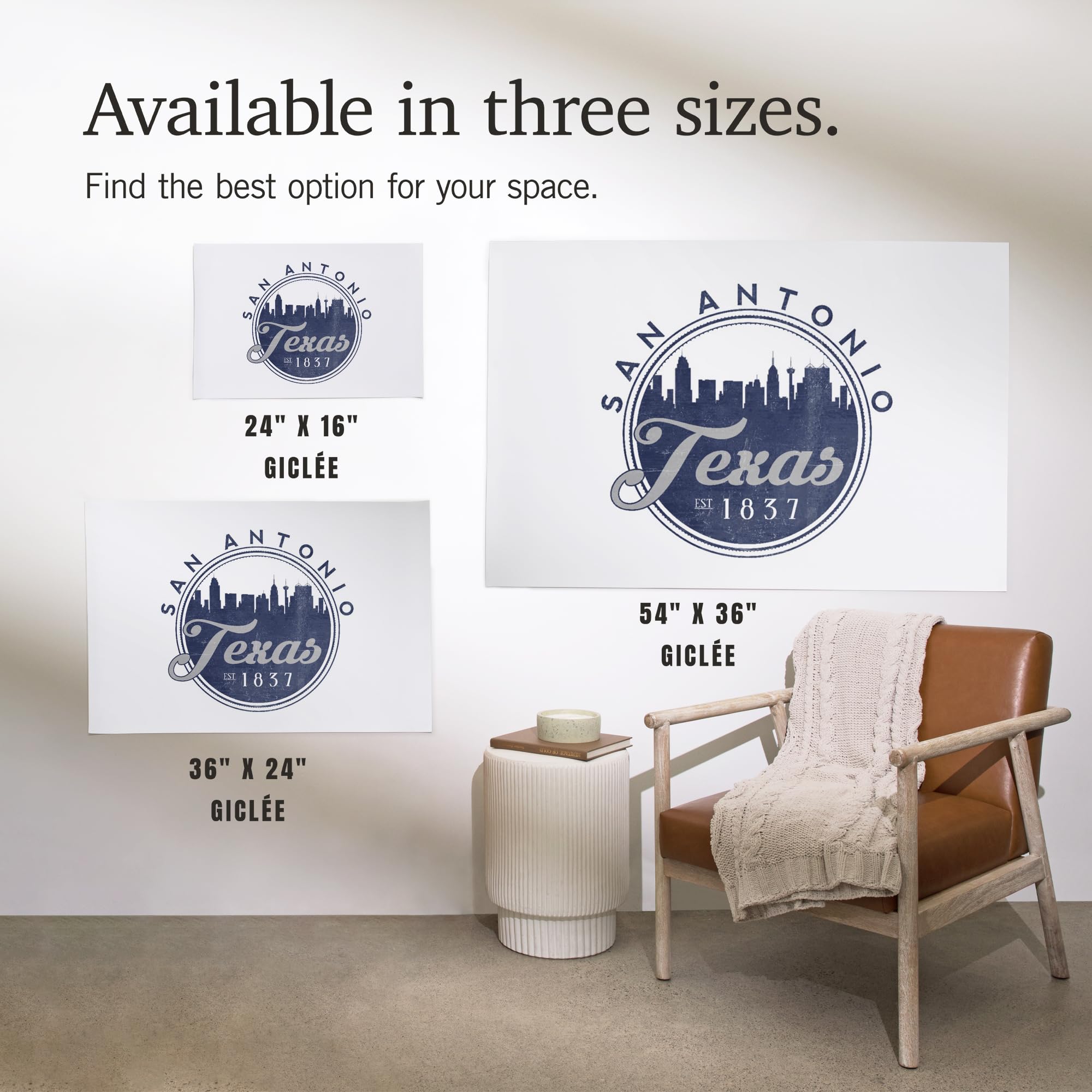 Lantern Press 16x24 Inch Giclee Art Print - San Antonio Texas Skyline Seal in Blue - Premium Wall Decor for Living Room, Office & Bedroom