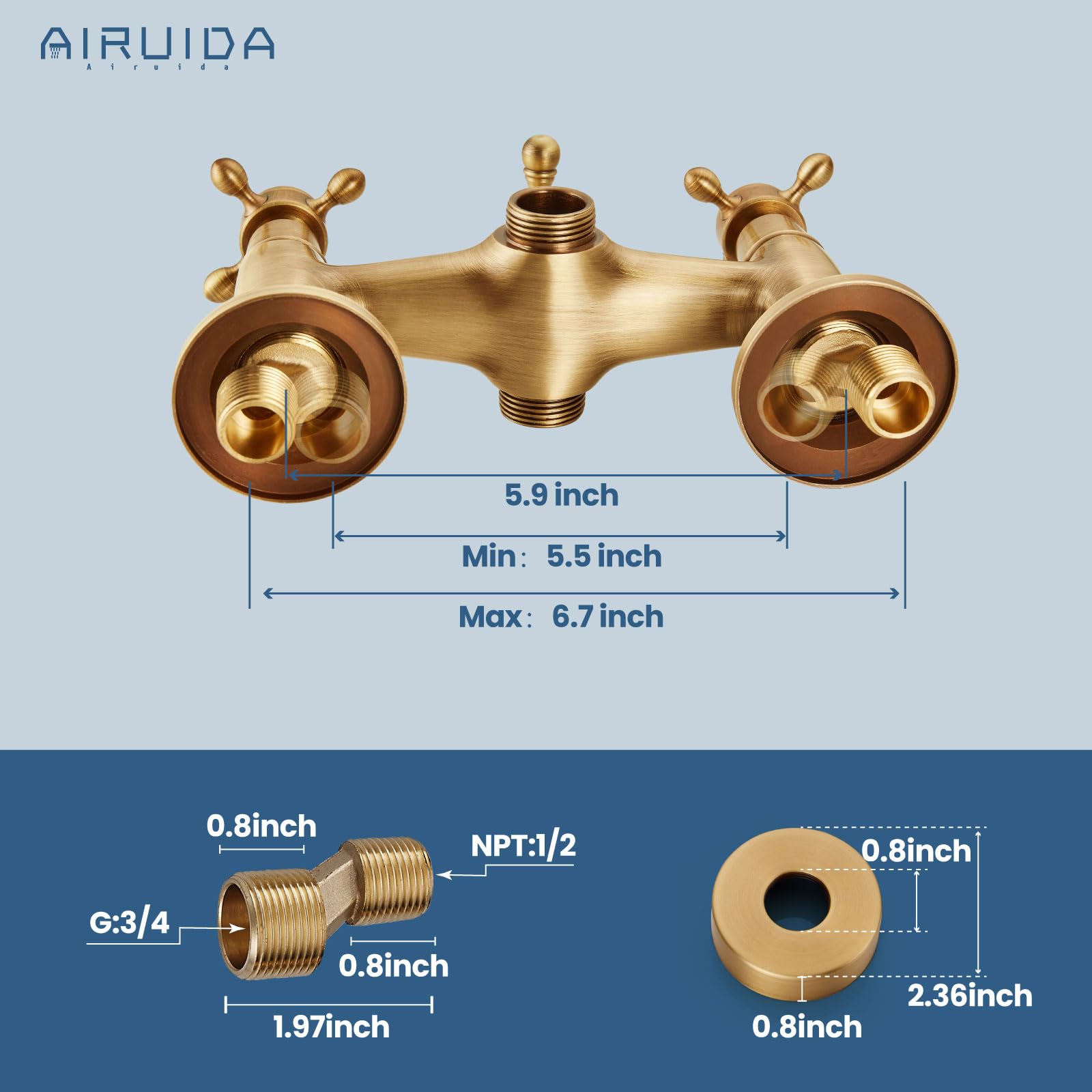 Antique Brass Wall Mount Bathtub Faucet with Handheld Shower Sprayer - Vintage Style Double Cross Handle Hot/Cold Water Mixer Tap - Perfect for Classic Bathroom Renovations & Spa-Like Showers