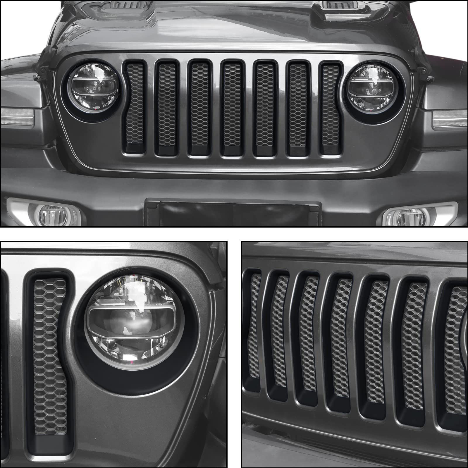 JeCar Matte Black Front Grill Inserts & Headlight Trim Cover - Exterior Accessories for Jeep Wrangler JL & Unlimited (2018-2023) | Upgrade Your Off-Road Style & Protection