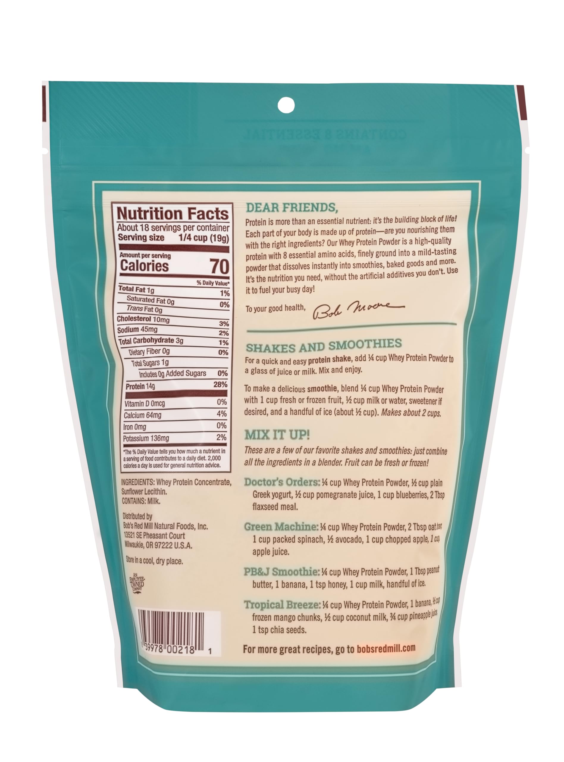 Bob's Red Mill All Natural Whey Protein Powder - 12oz | Gluten Free, High Protein Supplement for Muscle Recovery & Workout | Perfect for Smoothies, Baking & Post-Workout Shakes