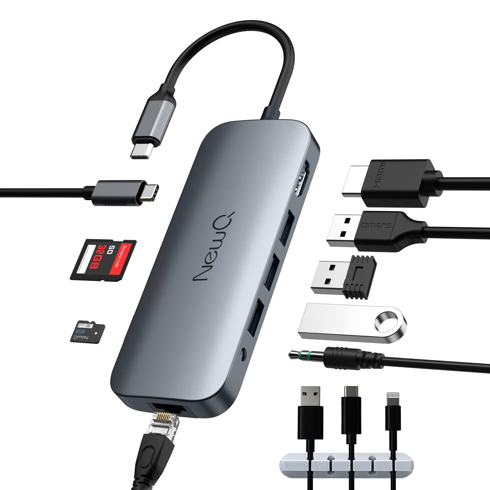 NewQ 9-in-1 USB C Hub for MacBook Pro/Air - 4K HDMI, 3 USB Ports, SD/TF Card Reader, Gigabit Ethernet, 100W PD Charging - Thunderbolt 3/4 Compatible - Perfect for Home Office, Video Editing & Multi-Device Connectivity