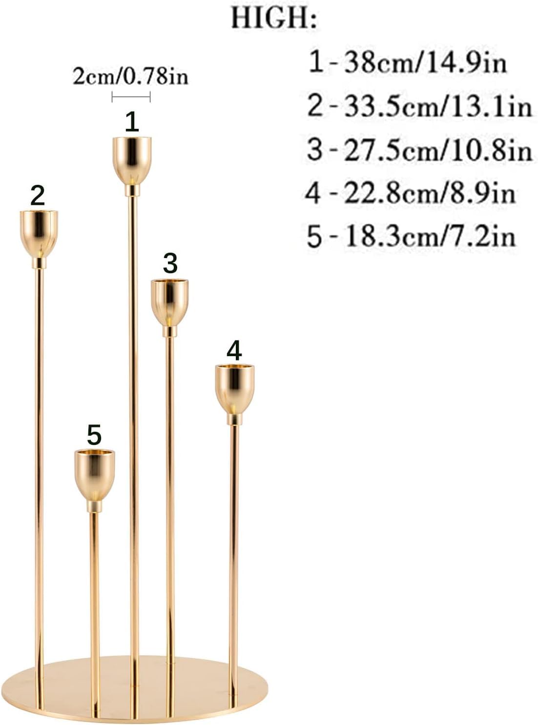 VINCIGANT 8-Piece Gold Taper Candle Holder Set - Elegant 5-Arm Metal Candelabra for Halloween, Weddings & Parties - Fits 0.78