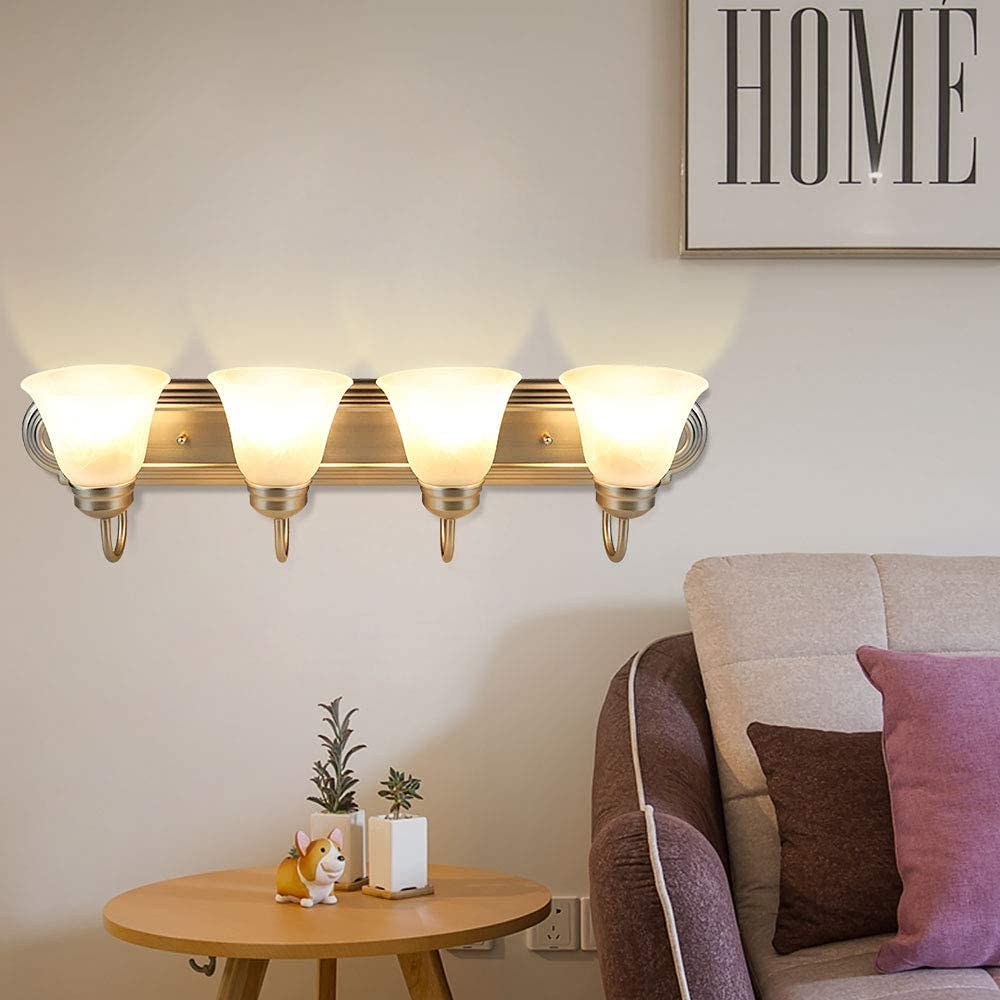 Depuley 4-Light Bathroom Vanity Light Fixture - Brushed Nickel Wall Sconce with Glass Shades for Bathroom, Bedroom & Hallway Lighting