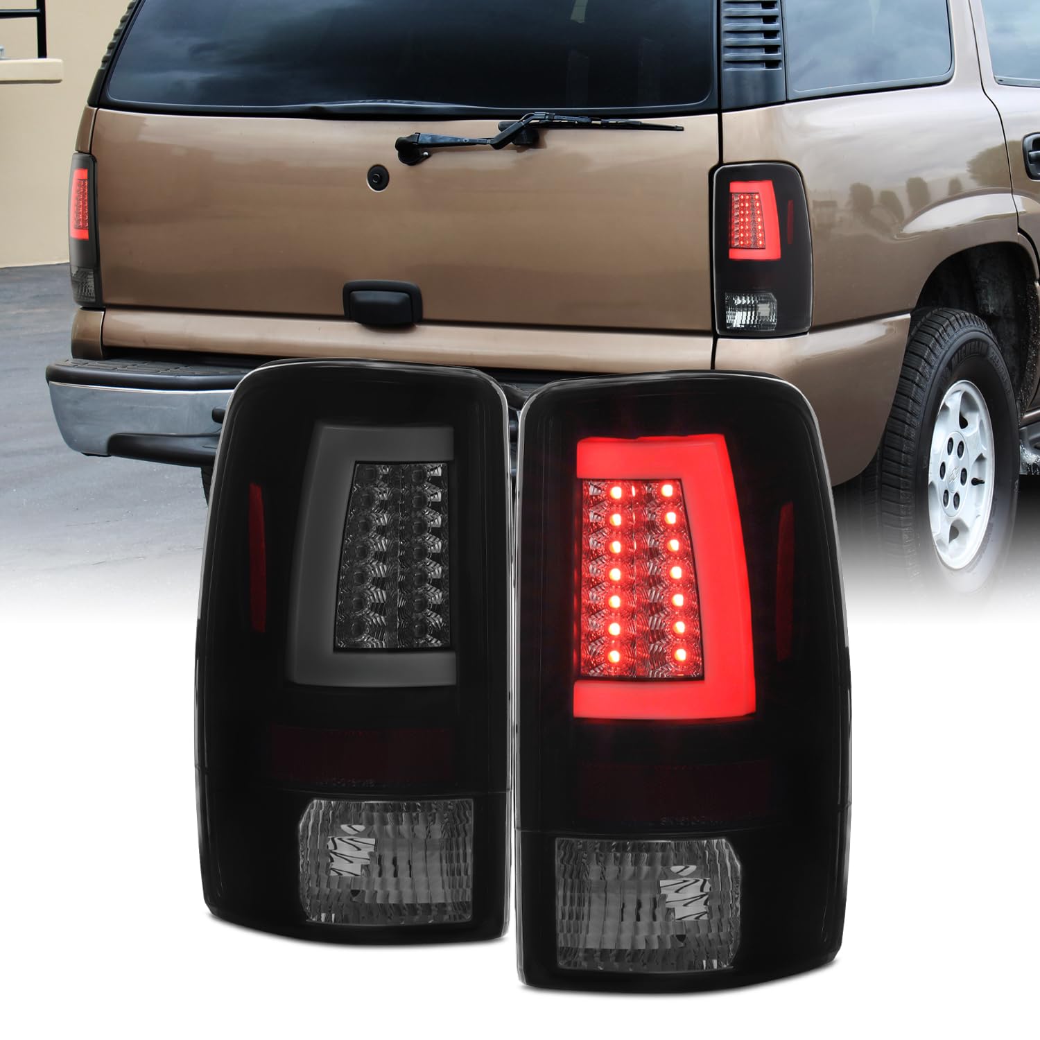 AKKON Black Smoked LED Tail Brake Light Bar for 00-06 GMC Yukon XL 1500/2500 & Chevy Suburban Tahoe - Left & Right Pair - Upgrade Your Truck's Rear Lighting for Night Driving & Enhanced Safety