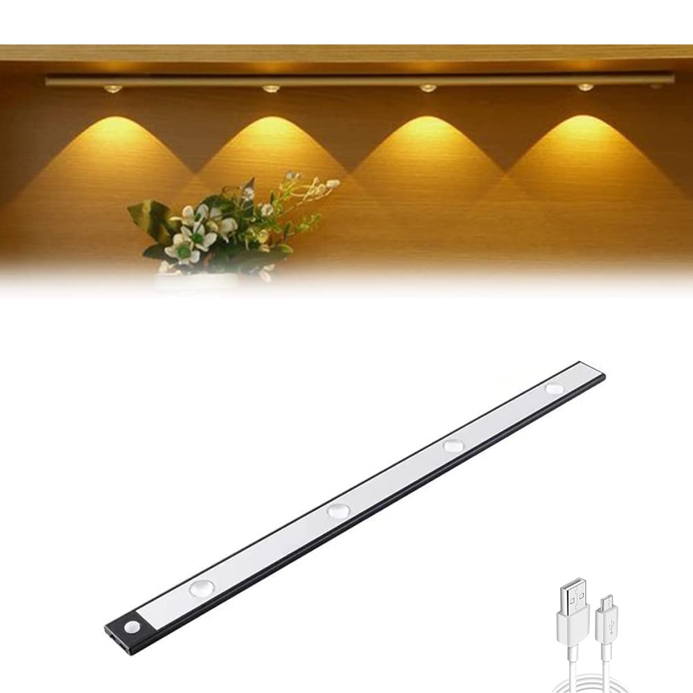 USB Rechargeable LED Motion Sensor Cabinet Light - 60CM Cat-Eye Closet Light with Magnet, Warm White & Black, Infrared Induction for Instant-On Lighting | Perfect for Wardrobes, Kitchens, Hallways & Staircases
