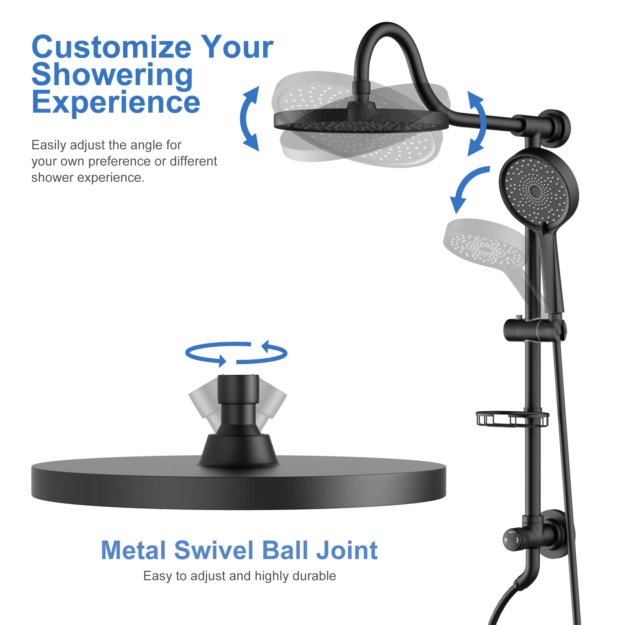 Tearel 9 Inch Rainfall Shower Head and Handheld Shower Combo with Adjustable Slide Bar - Matte Black Finish for Luxurious Spa-Like Bathroom Experience