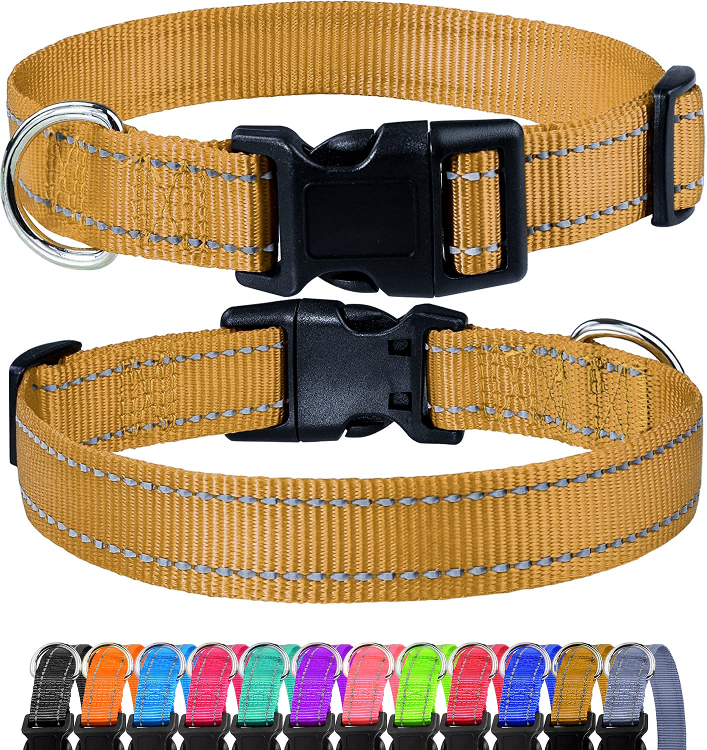 Reflective Nylon Dog Collar with Quick Release Buckle - Adjustable Puppy Collar for Small Dogs (Khaki, 5/8