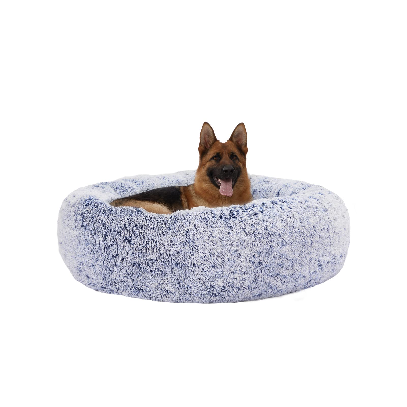 Calming Donut Dog Bed for Large Dogs - 45 Inch Round Plush Anti-Anxiety Pet Bed, Washable & Non-Slip Dog Couch, Navy Blue XL - Perfect for Anxiety Relief, Crate Training & Cozy Napping