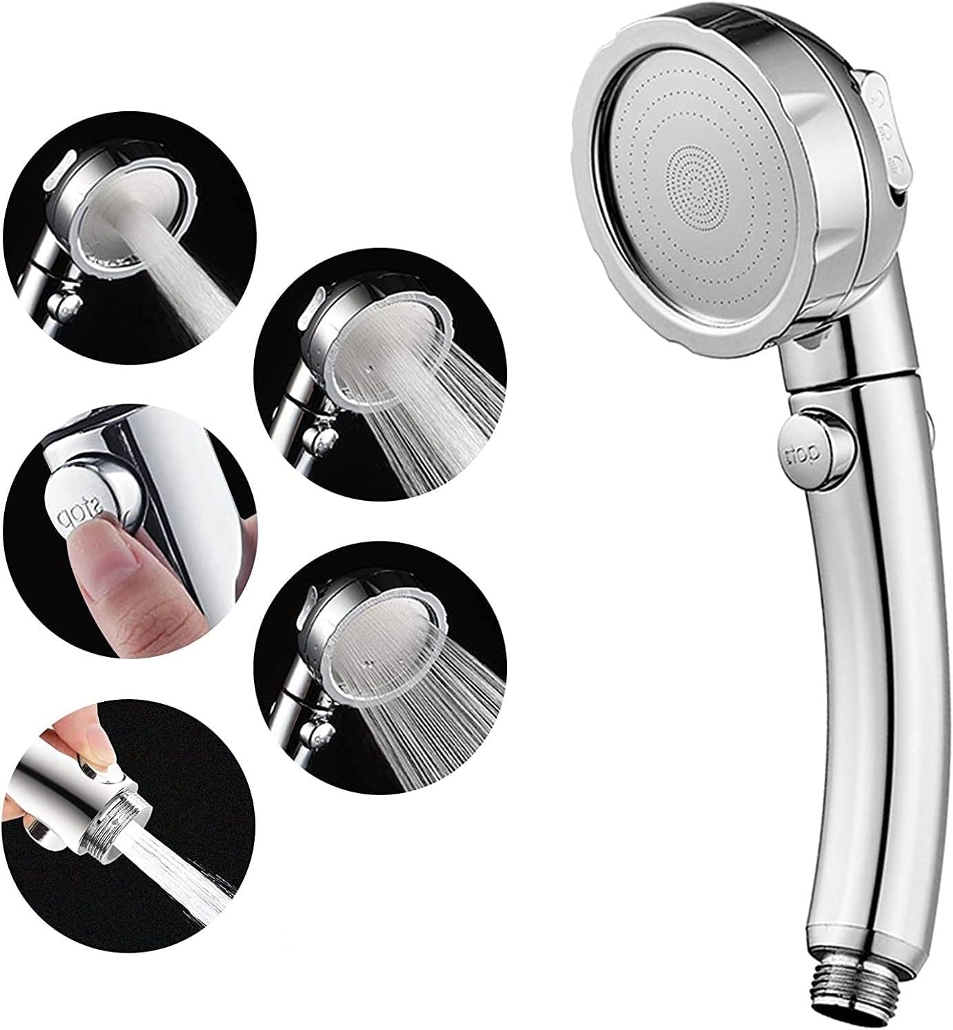 High Pressure Handheld Shower Head with ON/OFF Pause Switch - 3 Adjustable Spray Settings, G1/2 (0.8 inches) Interface - Perfect for Bathing Pets, Washing Hair & Rinsing Hard-to-Reach Areas