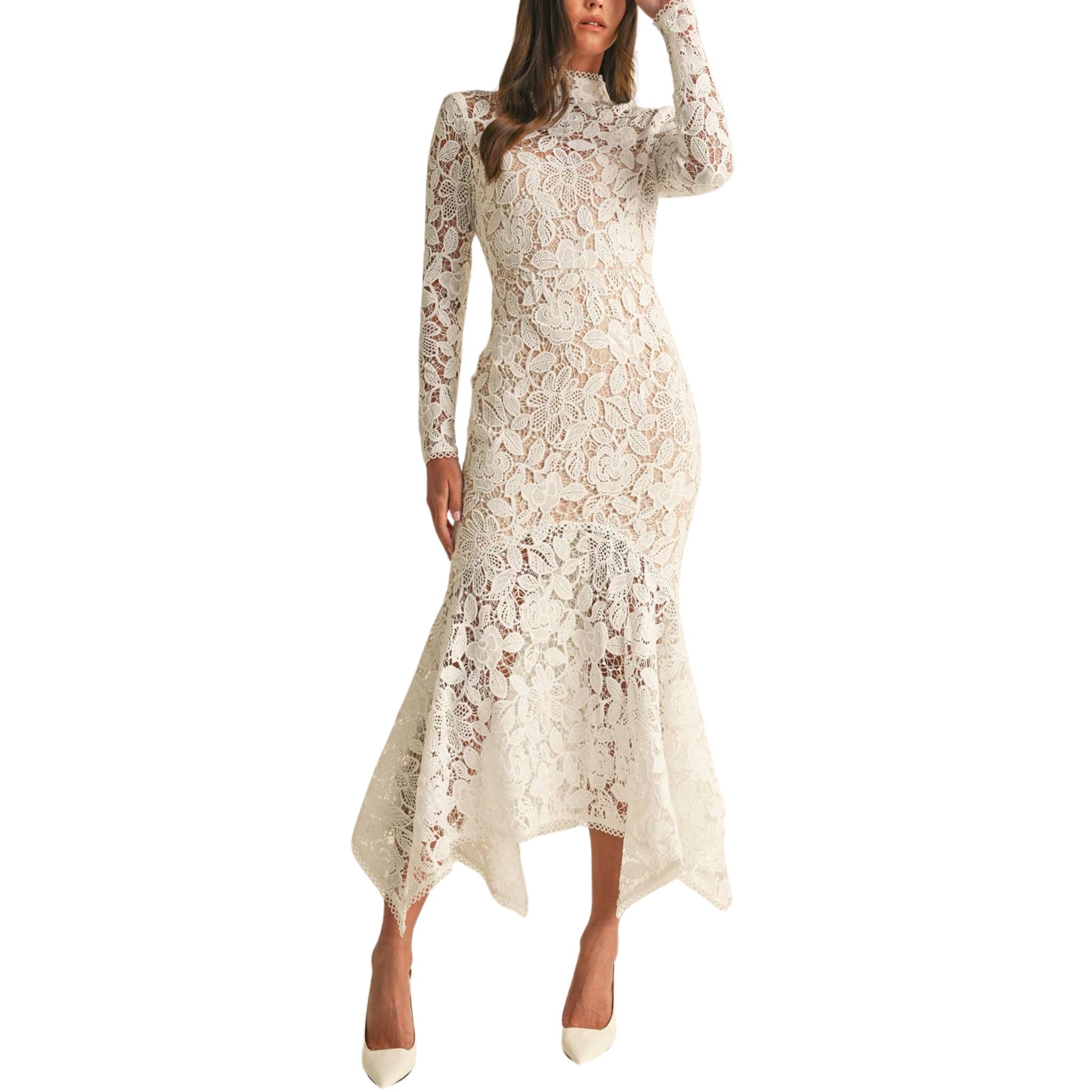 Elegant Floral Lace Midi Dress for Women - Summer Wedding Guest Dress, Garden Party Outfit & Romantic Date Night Attire