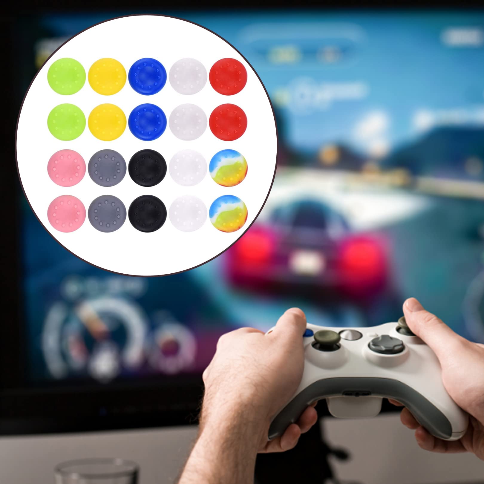20pcs Silicone Thumb Grips Caps - Non-Slip Controller Joystick Protectors for PS2/PS3/PS4/PS5/Xbox 360/One/Series X/S - Gaming Accessories for Enhanced Grip & Comfort During Long Play Sessions