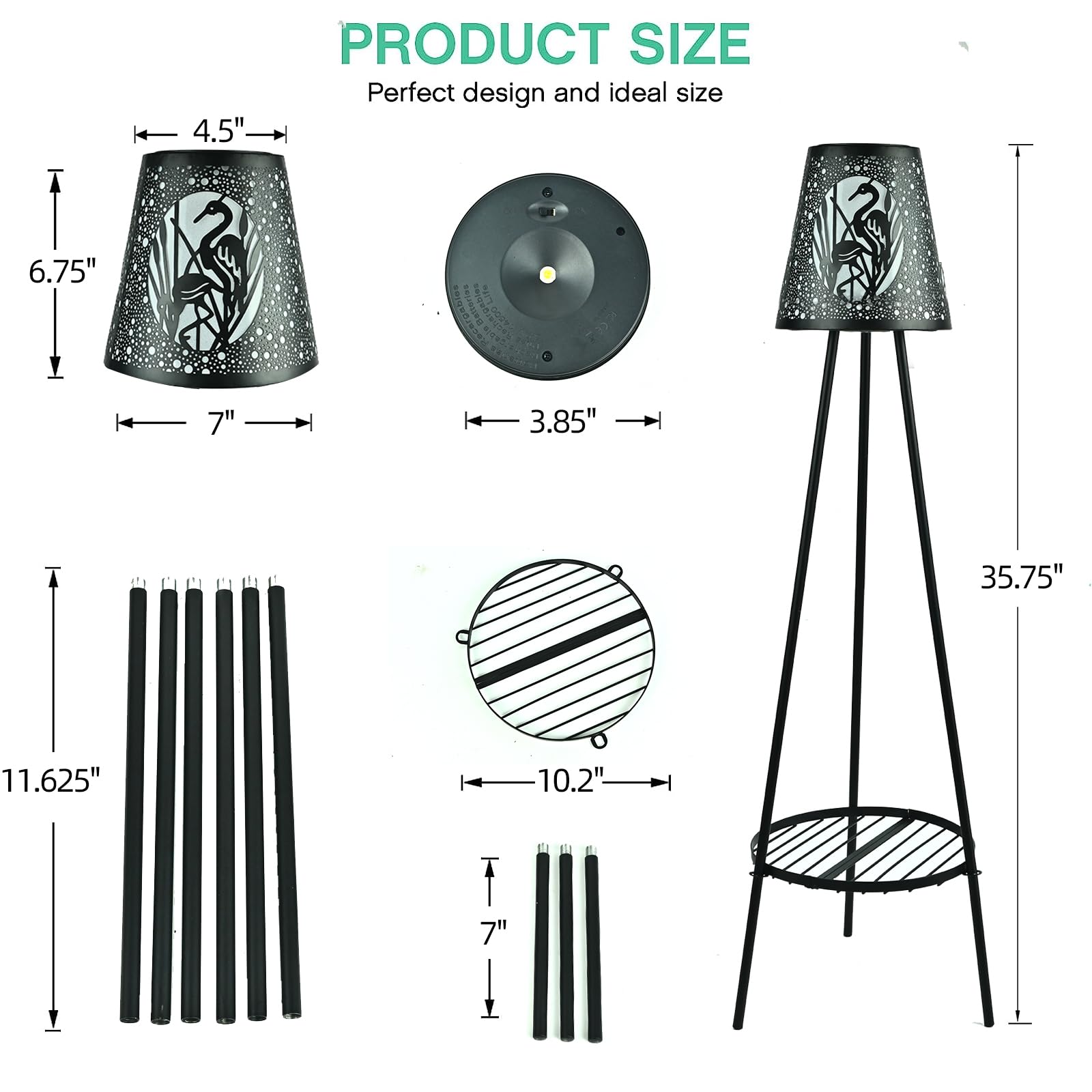 EYZH 2 Pack Solar Floor Lamp Lights with Metal Plant Stand - Outdoor LED Lantern for Yard, Porch, Deck & Backyard Decoration | Flamingo Design, Weatherproof & Solar Powered for Patio, Garden & Pathway Lighting