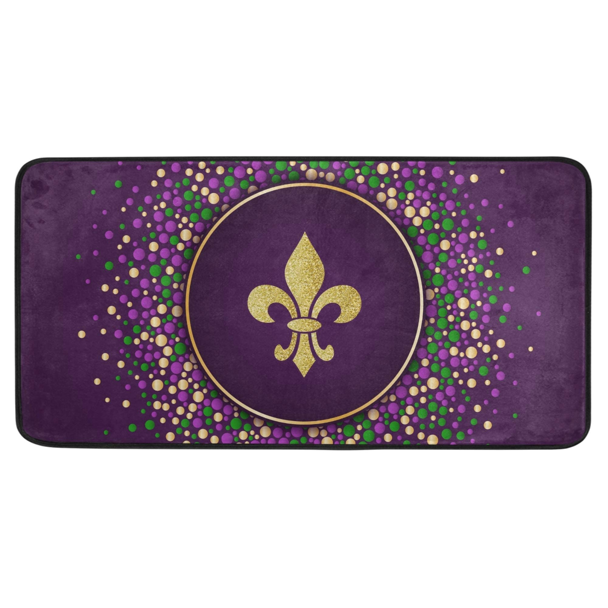 Glaphy Mardi Gras Fleur De Lis Absorbent Kitchen Floor Mat - Non-Slip Rug for Entryway, Bathroom & Bedroom Decor - 39x20 Inch - Perfect for Festive Home Decor & High Traffic Areas