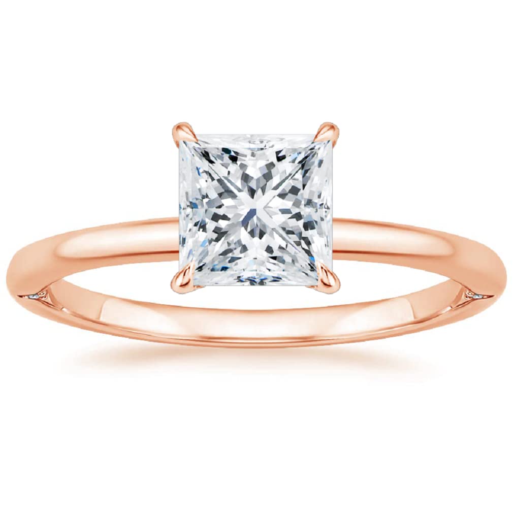 10K Solid Rose Gold Handmade Engagement Ring - 1 CT Princess Cut Moissanite Diamond Solitaire Wedding Band Set for Women, Bridal Jewelry Gift for Her (Perfect for Proposals, Anniversaries & Special Occasions)