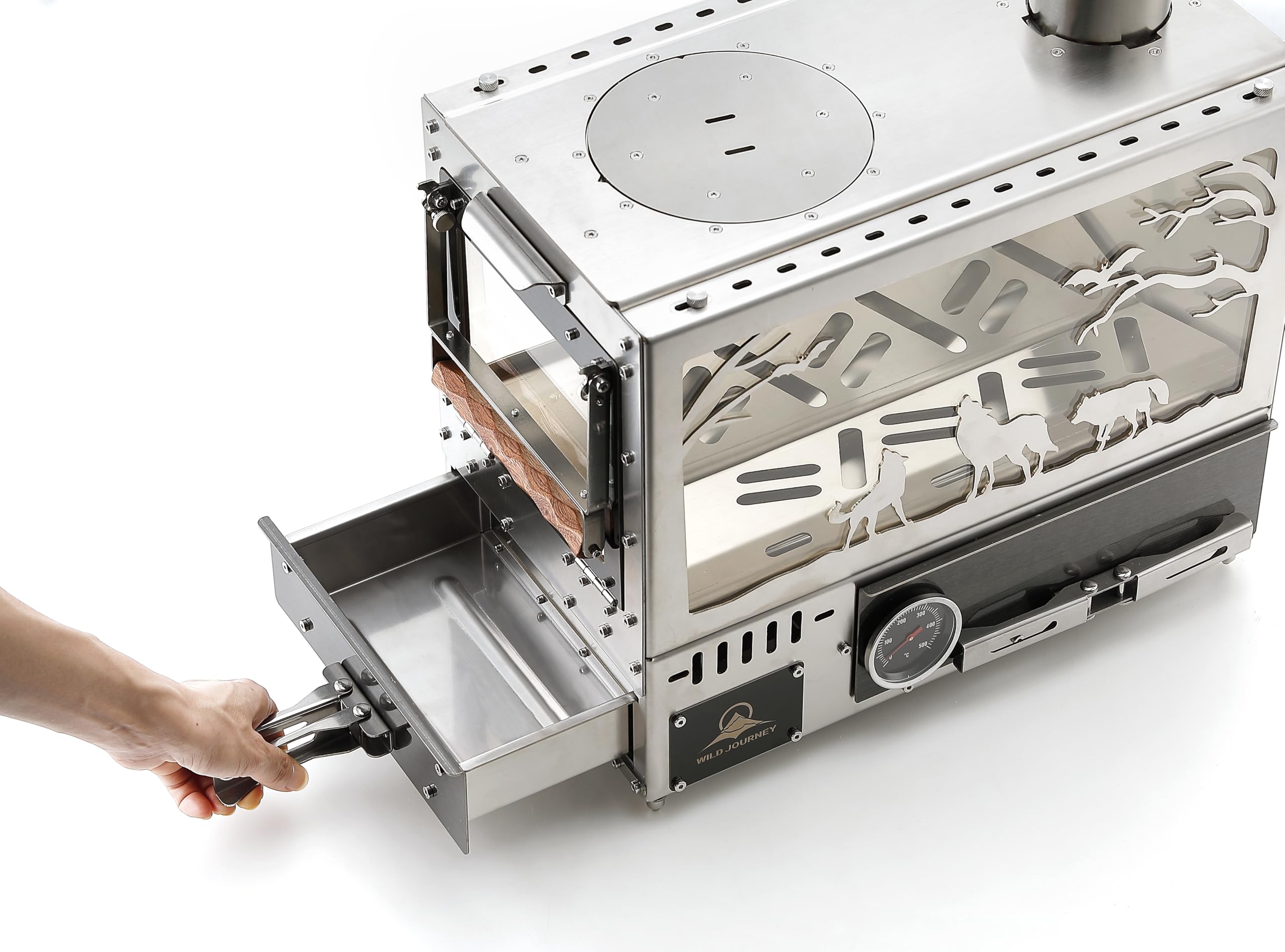 Portable Stainless Steel Wood Burning Stove with Pellet Burner - Black Titanium Base Camping Stove for Tents, Includes 6 Chimney Pipes & Spark Arrestor - Perfect for Outdoor Cooking, Heating & Survival Camping