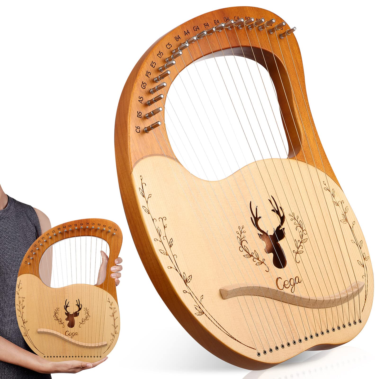 ERINGOGO 19 String Black Metal Lyre Harp Set with Tuning Wrench, Gig Bag & Replacement Strings - Beginner Musical Instrument & Gift Idea for Music Lovers - Perfect for Home Practice, Stage Performance & Meditation