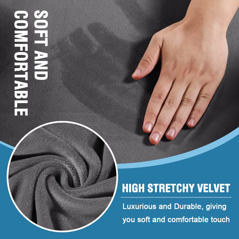 H.VERSAILTEX 2-Piece Velvet Sofa Cover Set with T-Cushion Slipcovers - Stretchable Furniture Protector for Armchairs & Couches (Grey) - Perfect for Living Room, Office & Home Decor Protection
