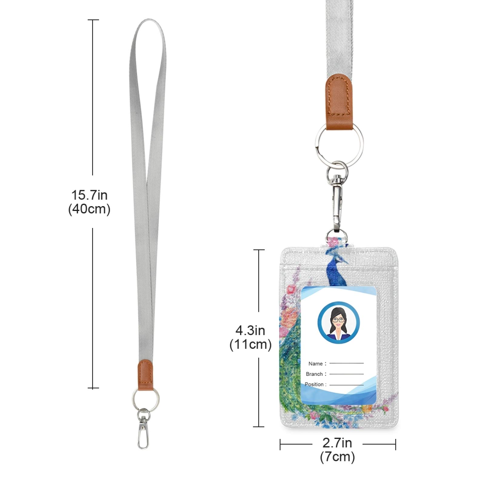 Colorful Peacock ID Badge Holder with Lanyard - Office & School Staff Use