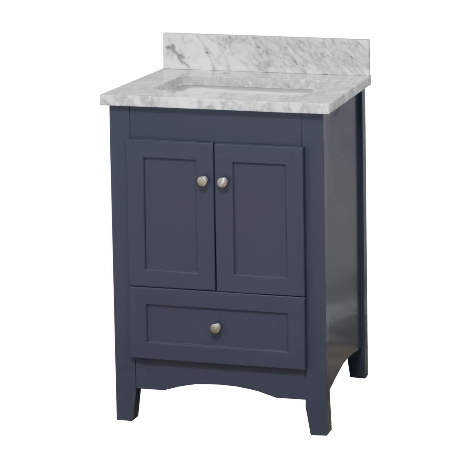 24-Inch Bathroom Vanity with Carrara Marble Top – Marine Gray Cabinet & White Ceramic Sink | Modern Bathroom Storage Solution for Small Spaces | Perfect for Apartments, Guest Bathrooms & Powder Rooms