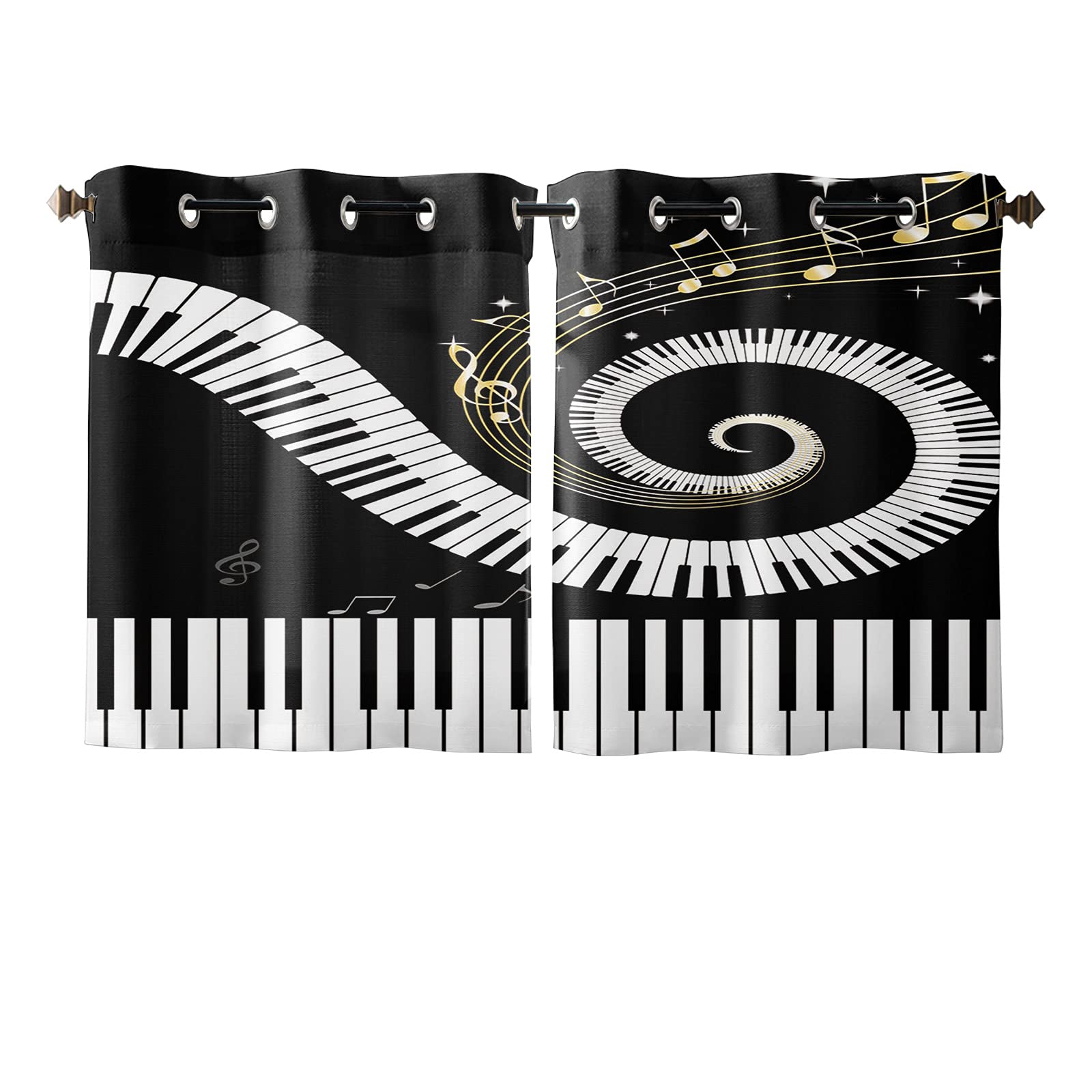 Piano Notes Music Keyboard Window Curtains - 2 Panels Set for Living Room & Bedroom | Soundproof Blackout Drapes for Music Lovers & Home Decor