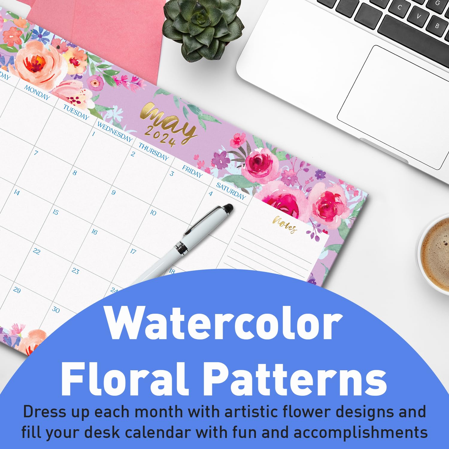 S&O 2024-2025 Floral Watercolor Desk Calendar - Large 12x17